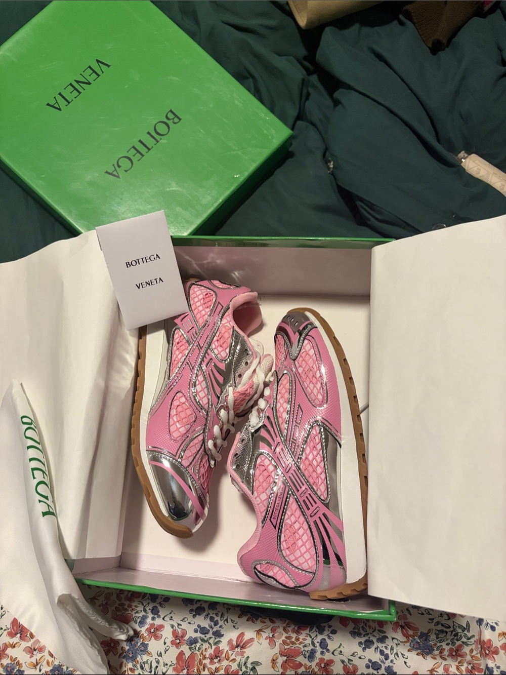 Bottega Veneta inspired Pink Mesh & Metallic Accent Women's Sneakers